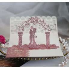 3D Marriage Invitation Card Laser Cut Invitation Pink Glitter Paper